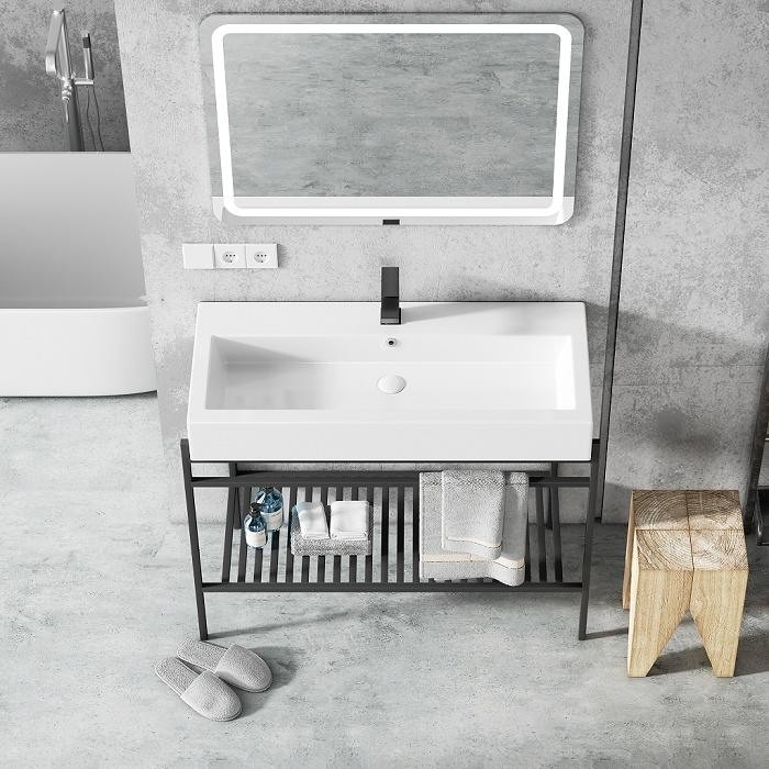 Пол - установленный блок тщеты раковины шкафа Bathroom гостиницы европейский керамический с зеркалом